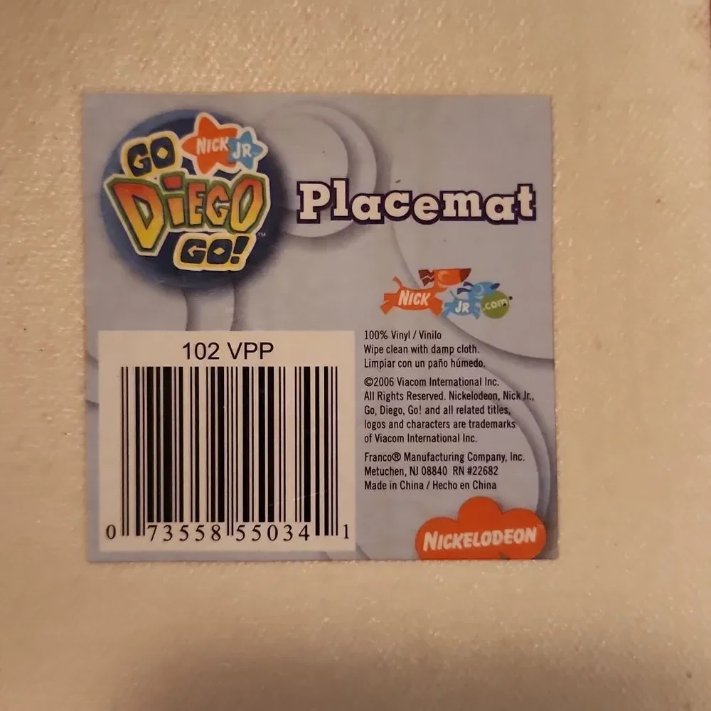 Go Diego Go 2006 Vinyl Placemat